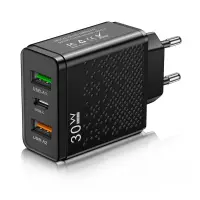 Incarcator Telefon 30W LED Timebox, 2 USB si PD Type-C, Negru - Default Title