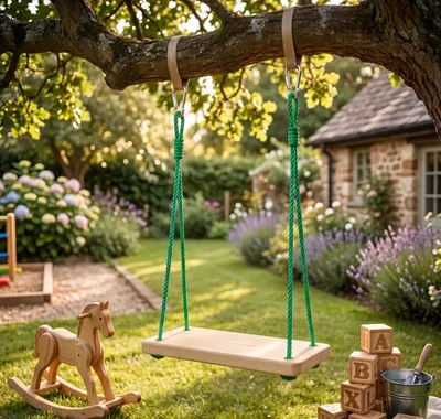 Leagan pentru copii Klemys Collection Natur 48x28x3 cm,design robust din lemn masiv,utilizare exterior,franghii reglabile