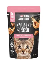 PAN MIĘSKO Bucățele în sos cu pui și iepure, hrană umedă pentru pisoi 85 g