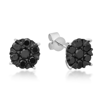 Cercei cu surub din aur alb cu diamante negre de 0.2ct