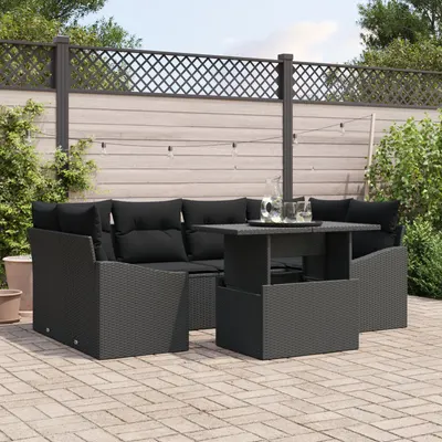 Gossi set de canapea de gradina cu 7 piese si perne negre din poliester