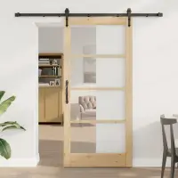 vidaXL Ușă glisantă 93 x 202 cm Lemn masiv de pin și sticlă