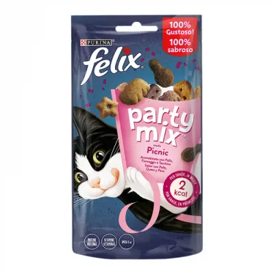Recompense pentru pisici Felix Party Mix Picnic cu pui, branza curcan 60 gr