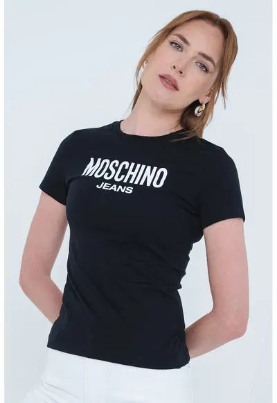 Tricou slim fit cu logo - Negru stins/Alb optic