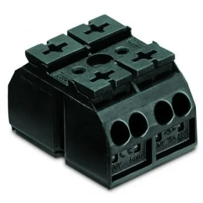 4-conductor chassis-mount terminal strip; 2-pole; without ground contact; for 3 mm ø screw and nut; with 2x pin; 4 mm²; 4,00 mm²; black