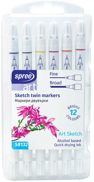 Spree Art Sketch markere cu capăt dublu - 12 culori
