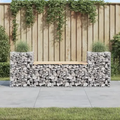 vidaXL Bancă de grădină cu gabion, 183x41x60,5 cm, lemn masiv pin