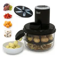 iHunt Bro Peeling Machine, Aparat Electric Automat pentru Decojit Fructe si Legume, 6 Lame Inox, 50W, Acumulator 1300mAh, Fara Fir, Negru