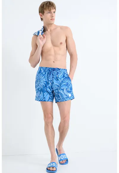 Pantaloni scurti de baie cu imprimeu tropical Piranha - Albastru deschis