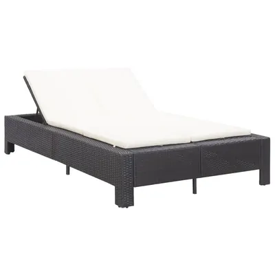 vidaXL Șezlong de 2 persoane cu pernă, negru, poliratan
