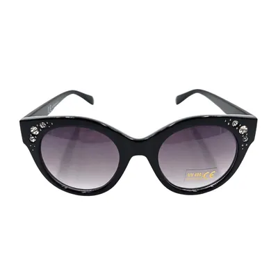 Ochelari de soare, damă, Tiara, ramă neagră lucioasă cu cristale, formă ovală feminină, lentile fumurii, protecție UV 400