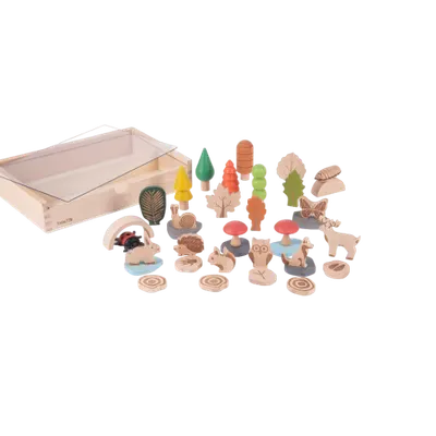 Set de 37 figurine din lemn pentru activitati educative Padurea