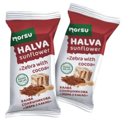 Halva Floarea Soarelui „Zebra” cu cacao – 1.5 kg (50 × 30 g) Engros