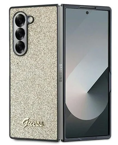 Husă Guess - Glitter Flakes Metal Logo, Galaxy Z Fold 6, auriu