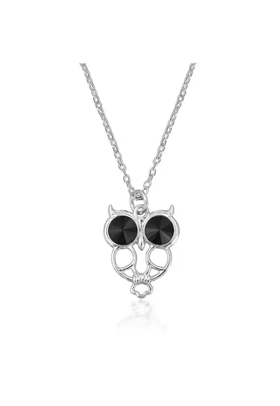 Colier Argint 925 placat cu rodiu cu Cristale Swarovski® Bufnita - Jet