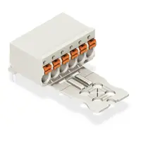 1-conductor THT female header; 1.0 mm Ø solder pin; angled; Gripping plate; direct marking; 1.5 mm²; Pin spacing 3.5 mm; 5-pole; 1,50 mm²; light gray