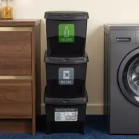 Coșuri Home & Styling, suprapozabile pentru sortarea deșeurilor, 3 x 22 l, plastic rezistent, gri