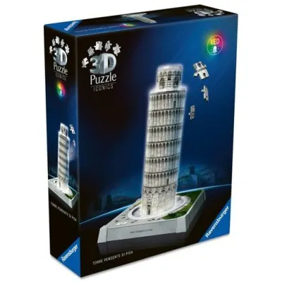 Ravensburger - Puzzle 3D iconic Turnul din Pisa cu LED 216 piese model de colectie in miniatura