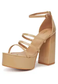 Sandale dama - bej - material sintetic - toc inalt