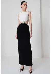 Rochie lunga cu decupaj - Alb/Negru