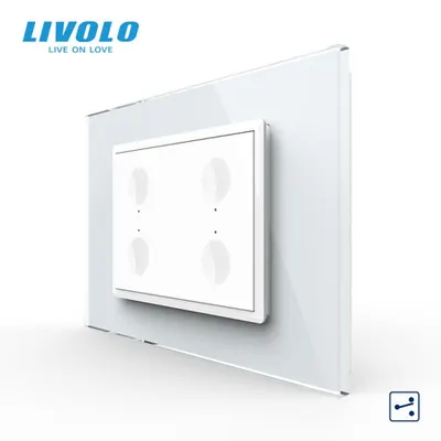 Intrerupator cvadruplu tactil, cap scara / cap cruce, standard italian, cu rama sticla, 3M Alb