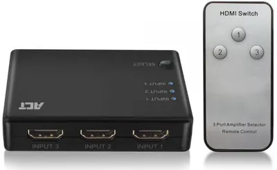 Comutator ACT - AC7845, 4K HDMI, 3 porturi, cu telecomandă, negru