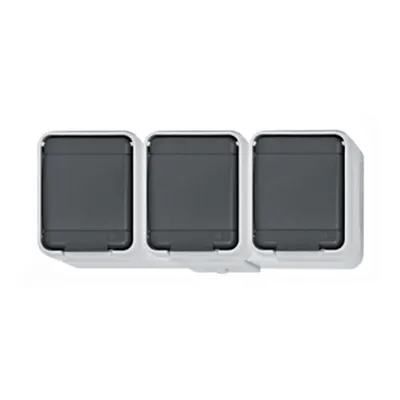Priza tripla cu PE IP44, gri/gri