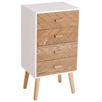 Homcom Cassettiera in Legno 4 Cassetti, Bianco e Legno, 40x30x75cm