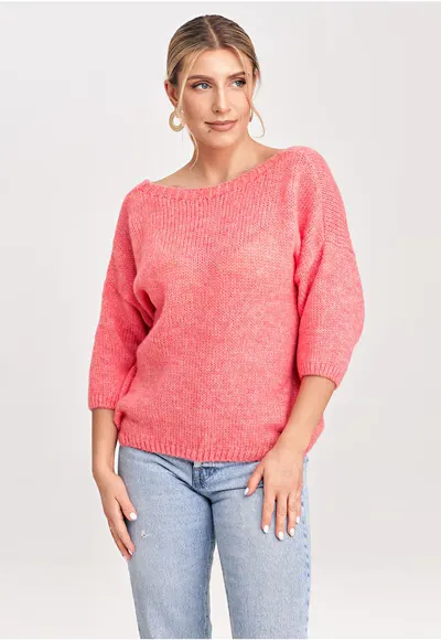 Pulover dama M993 - coral - 3/4 maneci - amestec acril - lana - poliester - nailon