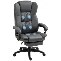 Vinsetto Scaun de birou reglabil cu suport pentru picioare, tetiere, funcție de masaj, piele ecologică, 68,5x68,5x113-121cm, Gri închis | Aosom Romania