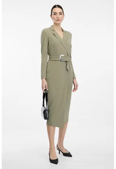 Rochie midi cu revere decupate - Verde sparanghel