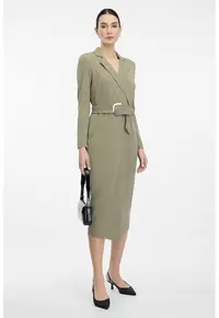 Rochie midi cu revere decupate - Verde sparanghel