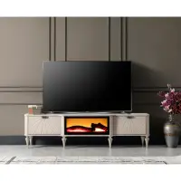 Comoda TV MONACO, cu semineu, crem, 180x40x48 cm