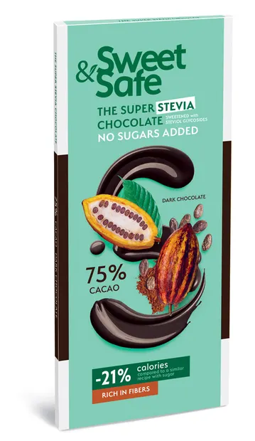 Ciocolata amaruie cu indulcitor natural de stevia Sweet&Safe, 90g, Sly Nutritia