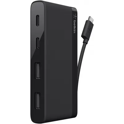 Hub USB-C Belkin Mini, 2 x USB-A 3.1 - 2 x USB-C, Negru F4U090btBLK