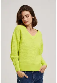 Pulover cu decolteu in V lime - Verde