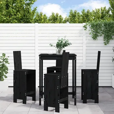 Gossi set mobilier bar de gradina, 5 piese, negru, lemn masiv de pin