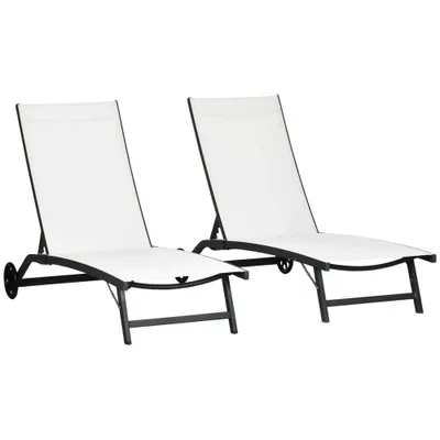 Outsunny Set de 2 Șezlonguri Rabatabile pe 5 Niveluri, Șezlonguri din Aluminiu și Țesătură Respirabilă, 66x165x102 cm, Albastru | Aosom Romania