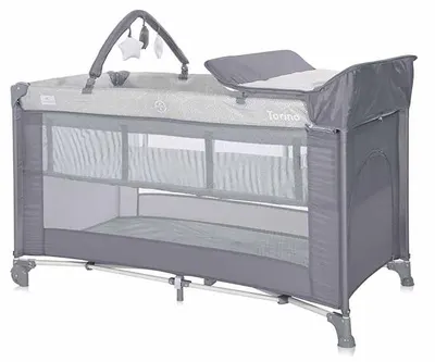 Pătuț pentru bebeluși pe 2 niveluri Lorelli - Torino Plus, Grey striped elements
