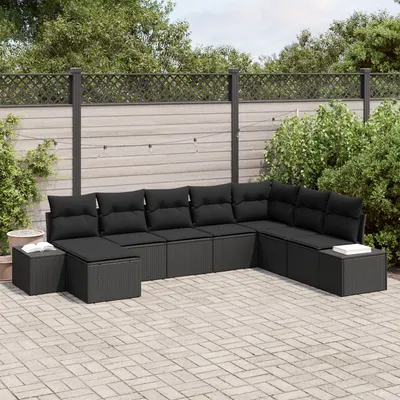 Gossi set de canapea de gradina cu 8 piese si perne, poliratan negru