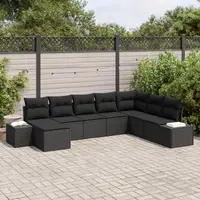 Gossi set de canapea de gradina cu 8 piese si perne, poliratan negru