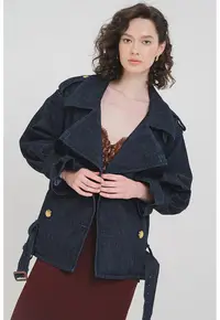 Jacheta de denim cu revere decupate - Albastru ultramarin