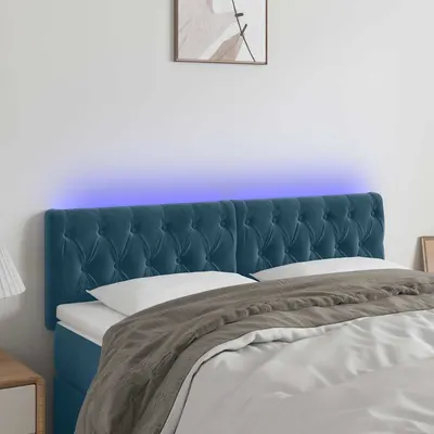 vidaXL Tăblie de pat cu LED, albastru închis, 144x7x78/88 cm, catifea