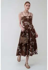 Rochie lunga cu model stratificat - Maro/Alb murdar