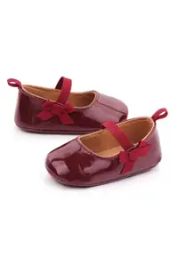 Pantofi Casual - Piele ecologica Lacuita - Fete - Banda Elastica - Visiniu
