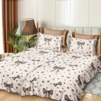Lenjerie de Pat, 7 Piese, Bumbac Satinat Superior, cu 2 Pilote, Crem, fundite si inimioare