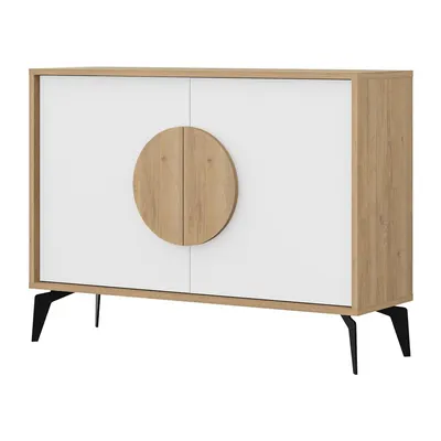Comodă albă/în culoare naturală joasă cu aspect de lemn de stejar 110x82 cm Vae – Marckeric