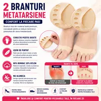 Set 2 branturi metatarsiene pentru incaltaminte, spuma, bumbac, Moi si Confortabile, Marime ajustabila, 8.5 x 8.5 cm, Bej