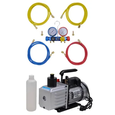 vidaXL Pompă de vid 100 L/min cu set manometru cu 4 căi în trusă scule