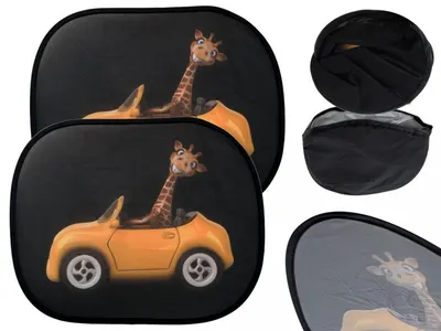 Set 2 parasolare auto Ikonka model Girafa, dimensiune 44 cm x 36 cm